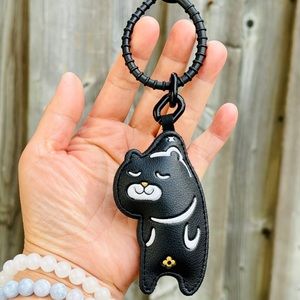 Faux Leather Keychain Sleepy Dog Bag Charm Car Key Charm
